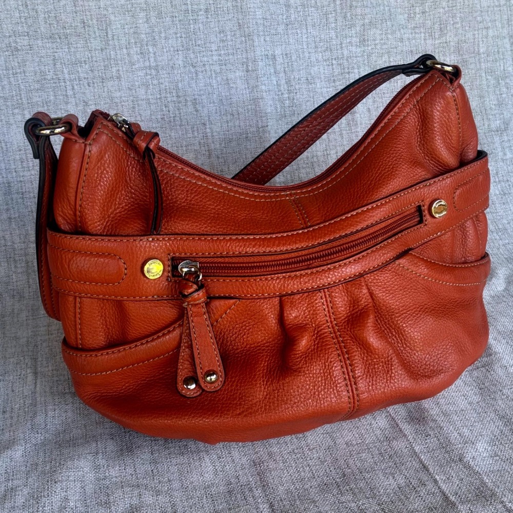 Tignanello Orange Leather Hobo Bag Pumpkin Tangerine Fall Slouchy Shoulder Purse